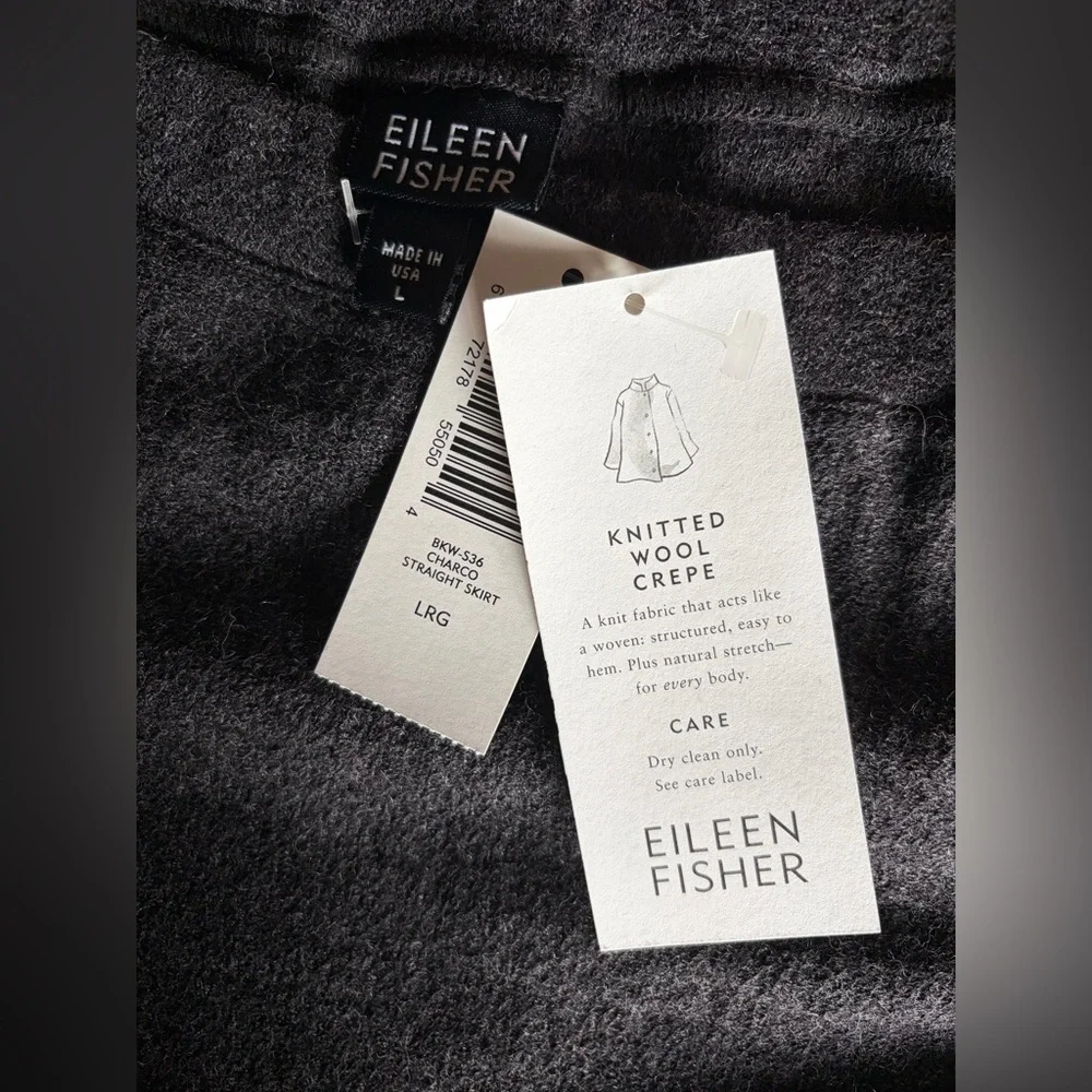 NWT Eileen Fisher Knitted Wool Crepe Straight Skirt Charcoal Gray Women’s Large - Picture 5 of 7